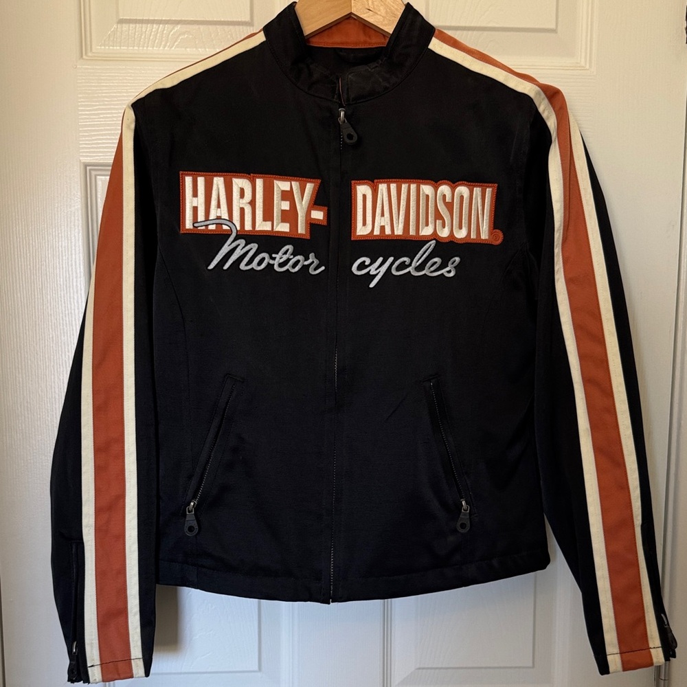 Harley-Davidson Black Jacket with Orange and White Accents Womens S Small